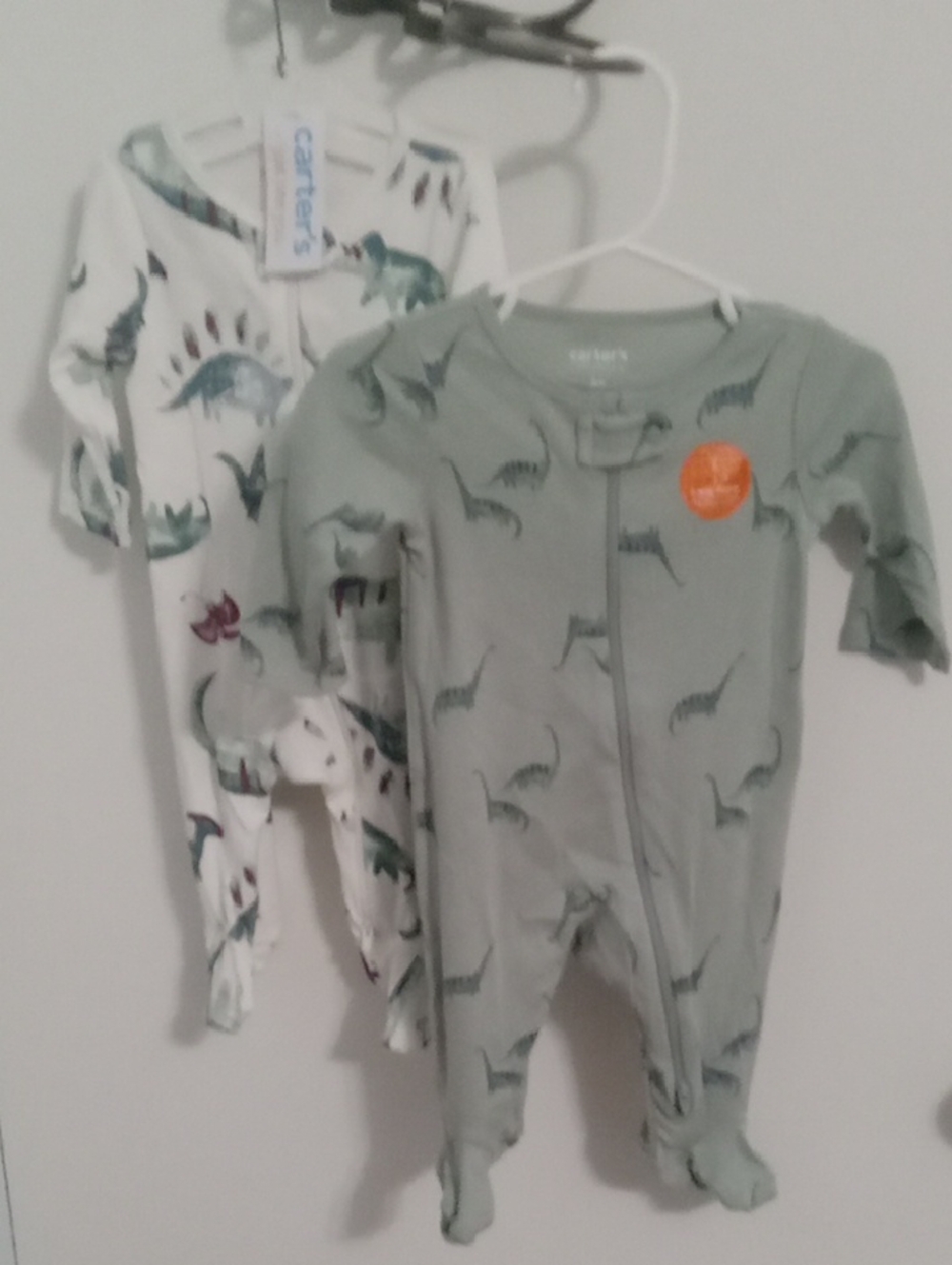 2 Carter's Just One You 3-Month Dino Footed One-Pieces - White & Sage
